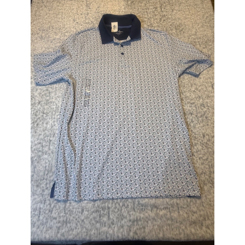 Walter Hagen Performance Mens Golf Polo Shirt S All Over Print Blue White NWT